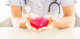 Dokter houdt nep hart vast in handen